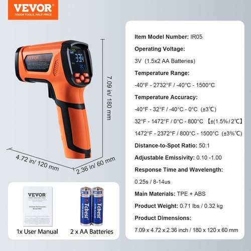 Infrared Thermometer, -40~2732°F Dual Laser Temperature Gun