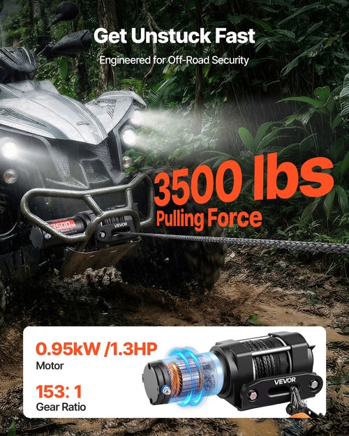 1587 kg Electric Winch, 12V DC ATV/UTV Winch with Φ5.5 mm x 10 m